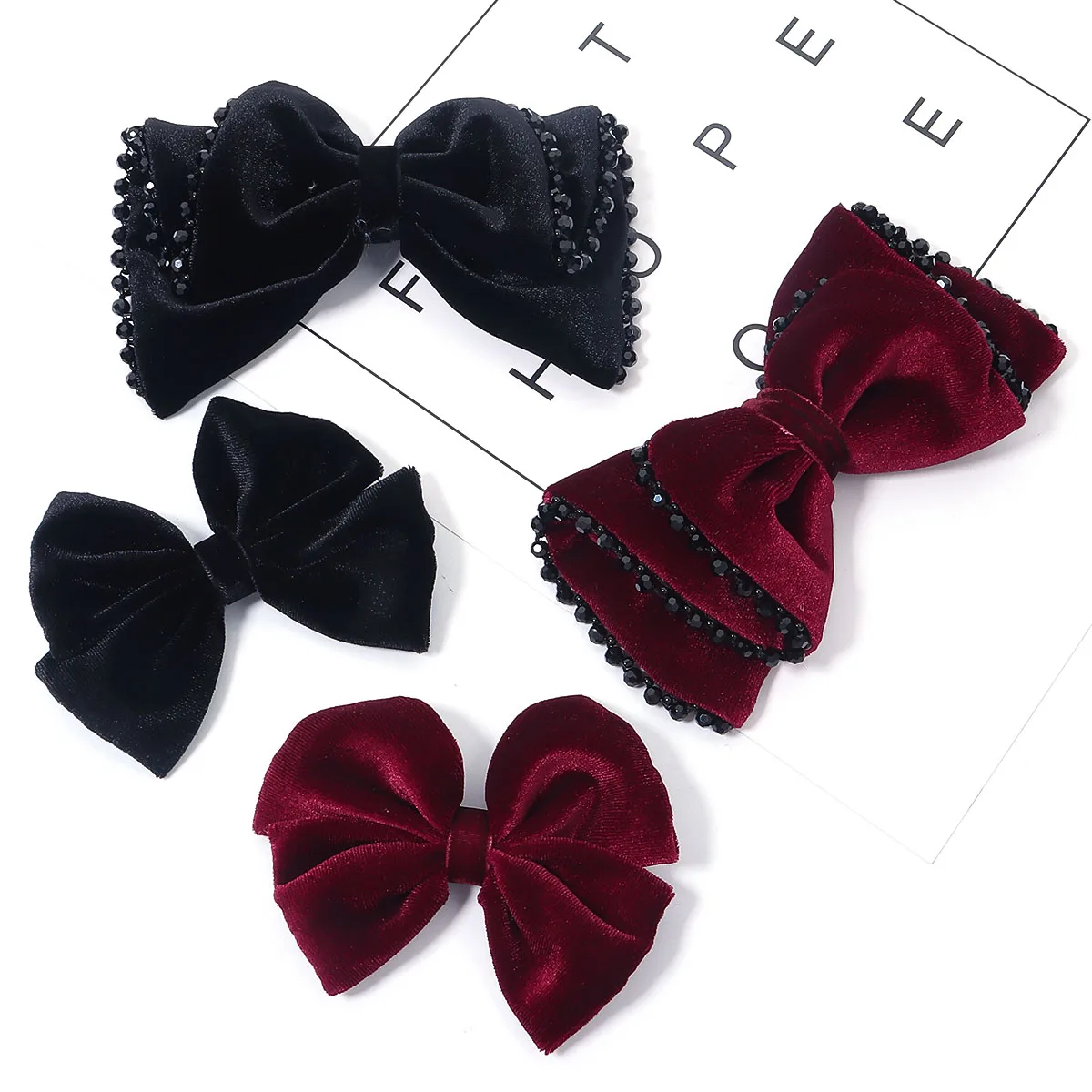 Wine Red Black Classics Style Velvet Crystal Bow for Women DIY Hair Accessories Wedding Dress Clothes Hat Shoes Gift Decoration