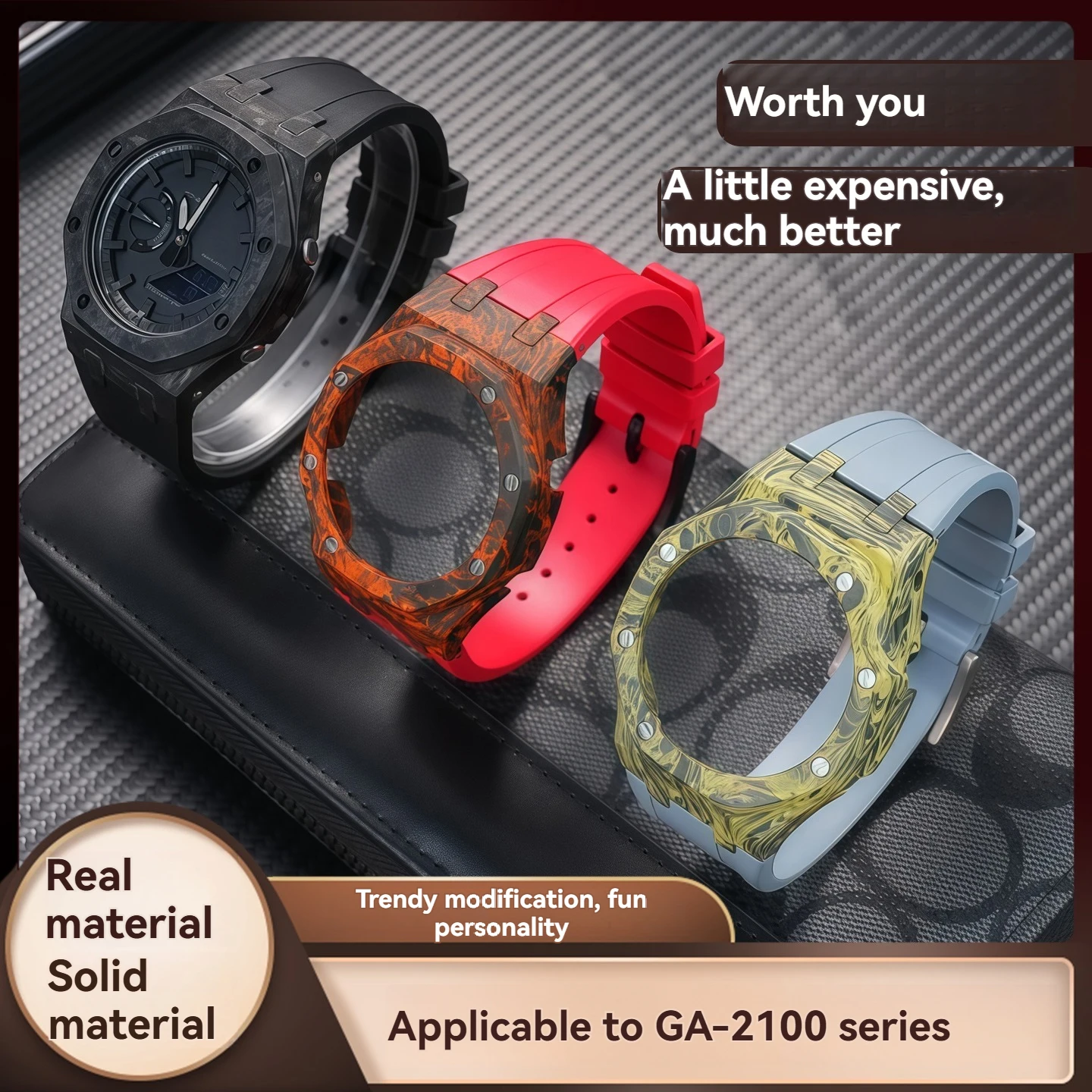 Carbon Fiber Case & Rubber Strap Mod Kit for Casioak GA2100 GA2110 GA-B2100 | Lightweight Upgrade | Screws & Tools Included