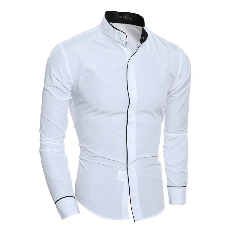 high quality Men\'s Spring New Solid Color Simple Casual Korean Version Slim Fit Long Sleeve Shirt