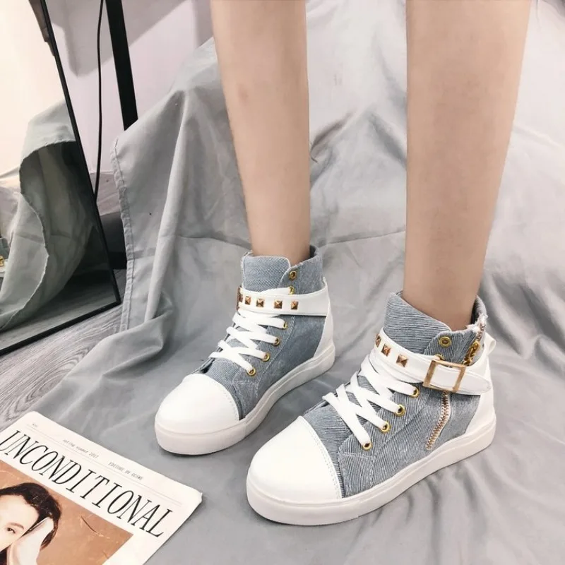 Canvas shoes 2022 women shoes fashion zipper wedge High top solid color white shoes woman sneakers tenis feminino