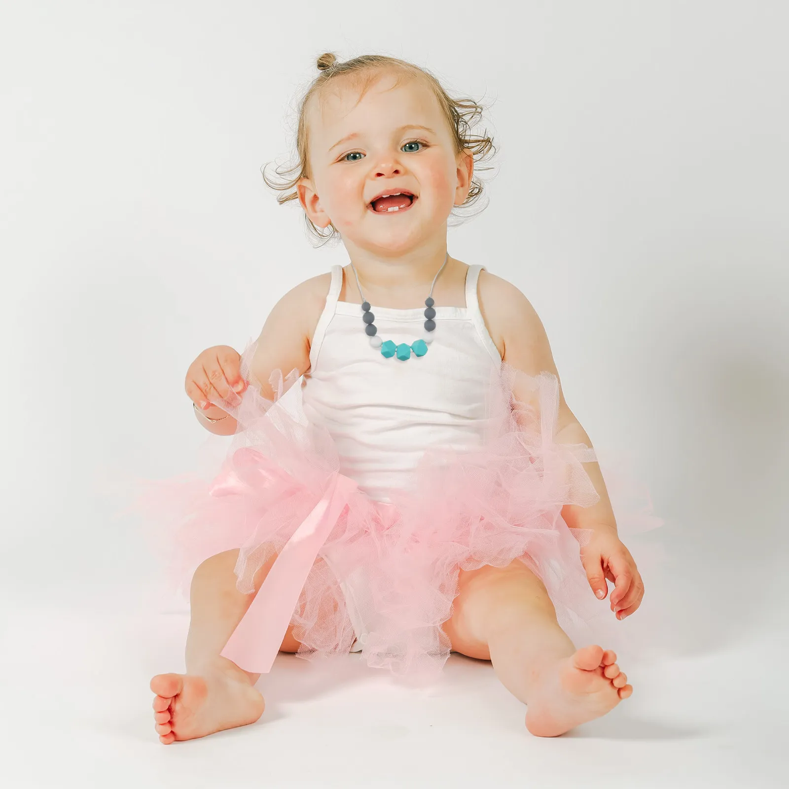 

Baby Silicone Teething Necklace Colorful Food Grade Teether Necklace for Mom Hands Free Chewing Baby Teething Beads