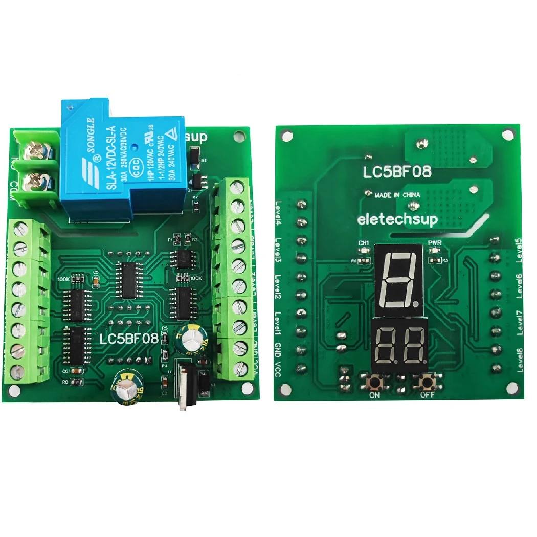 LC5BF08 8 Levels Multi-function Water Level Pump Pour Display Controller Liquid Sensor Module Automatic Controll DC 12V 30A