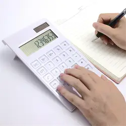 Calculadora de escritorio con pantalla grande de 12 dígitos, calculadora Solar y de batería, botón de cristal de doble potencia