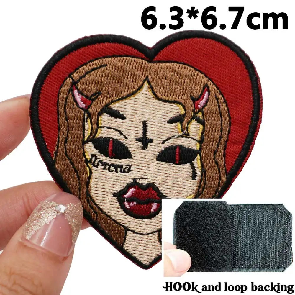 Zombie Devil Woman Embroidered Patches Applique Sewing Label punk biker Band Rock Clothes Badges with hook backing