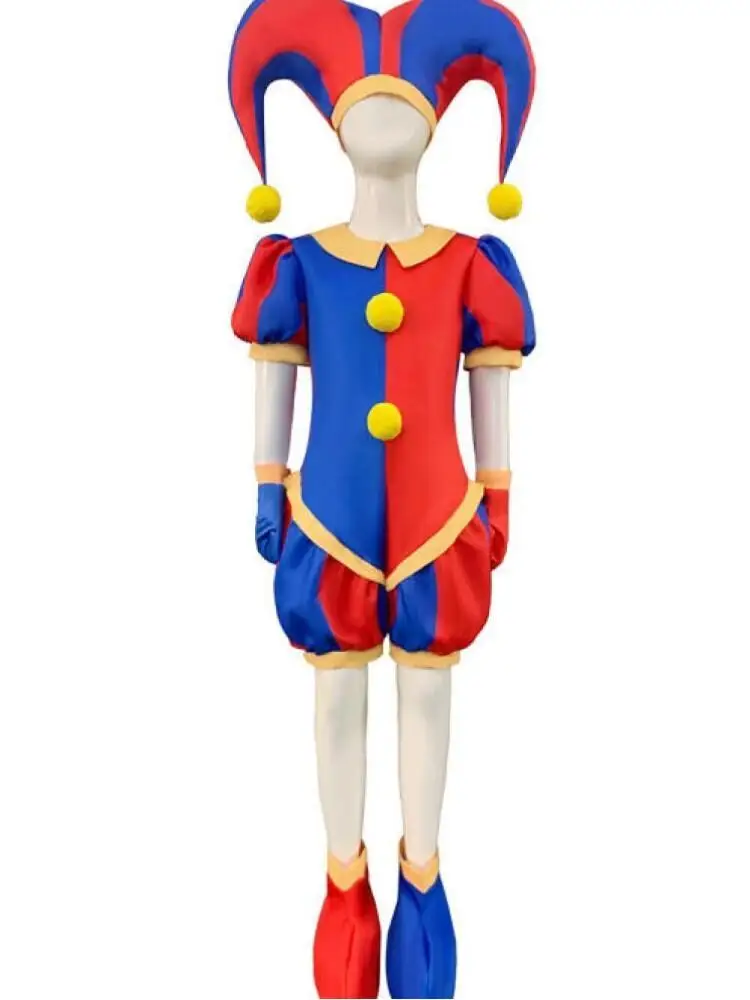 Halloween Pomni Clown Costume for Adult Kids Cartoon Digital Circus Cosplay Jumpsuit Hats Uniform Halloween Christmas Outfits