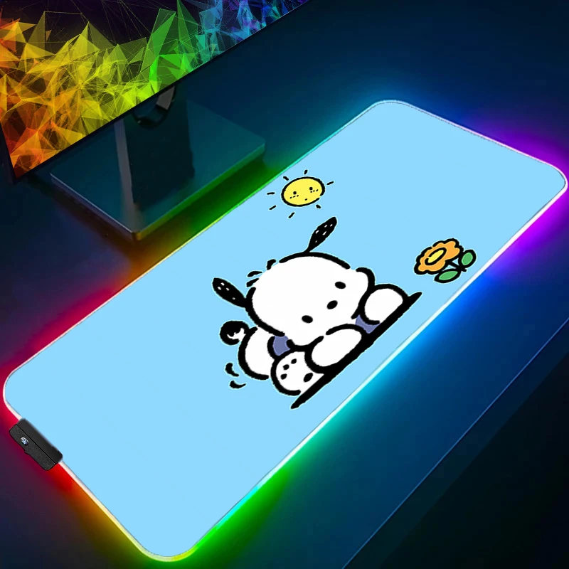 Tapis de souris RGB Pochacco accessoires de jeu bord blanc Gabinete Gamer PC ordinateur tapis de bureau rétro-éclairage clavier tablette tapis de souris LED