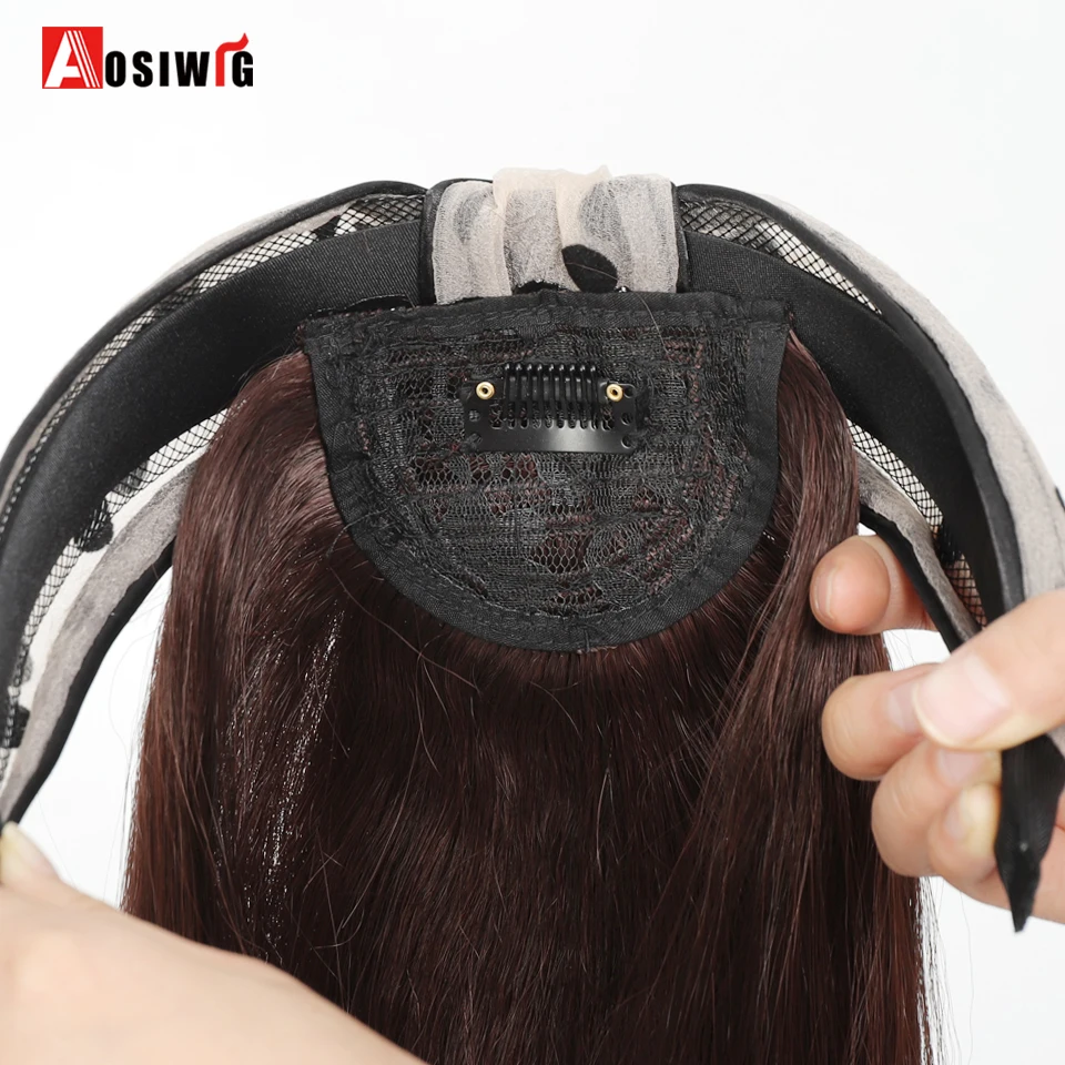 Synthetic Hair Pieces Headband Wig Heat Resistant Clip In One Piece Hair Extension For Women  Mesh Polka Dot Hair Band Topper Ha