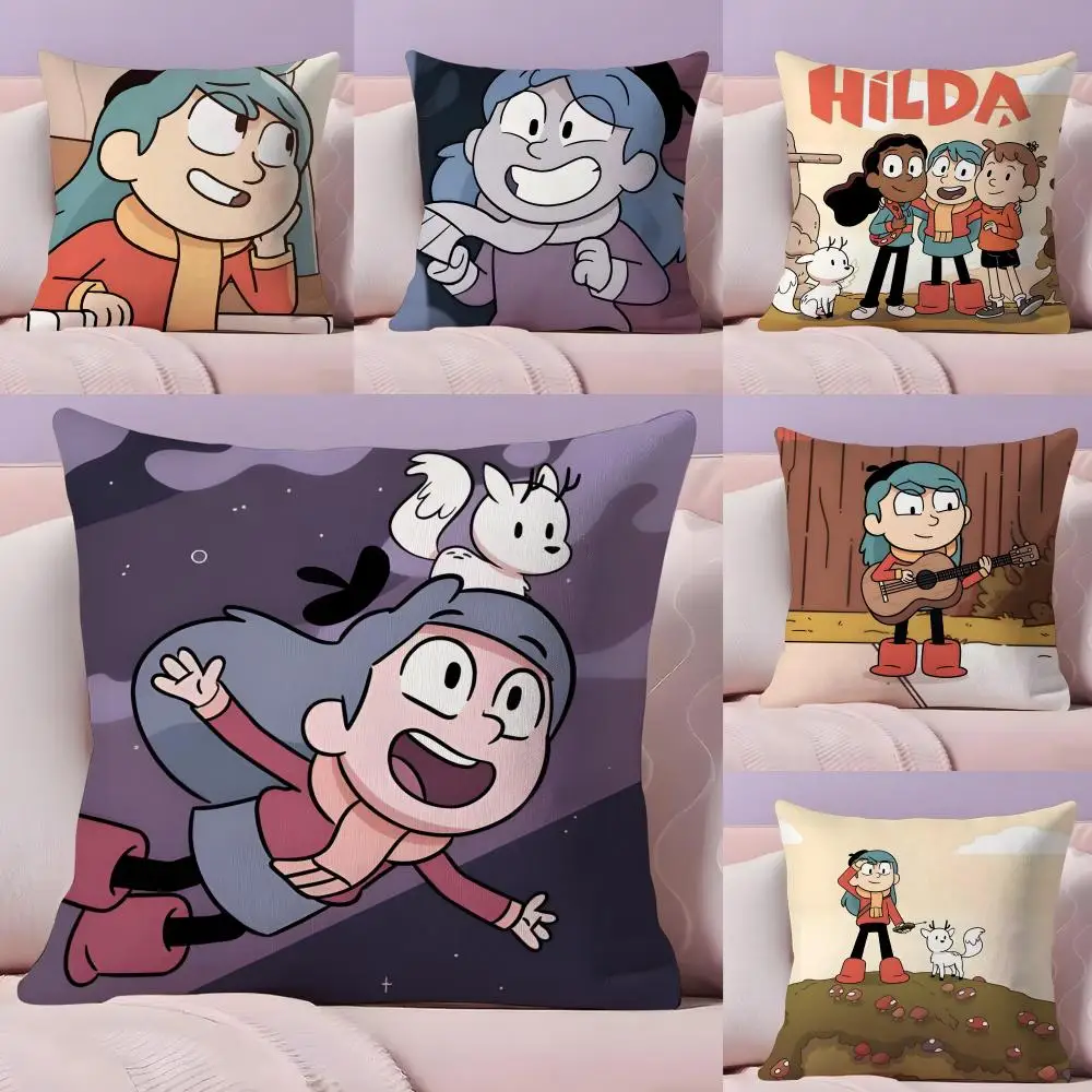 H-hilda Animation Film Pillow Case Pillow Case Plush Fabric Soft Double Sided Print Home Sofa High Quality Cushion