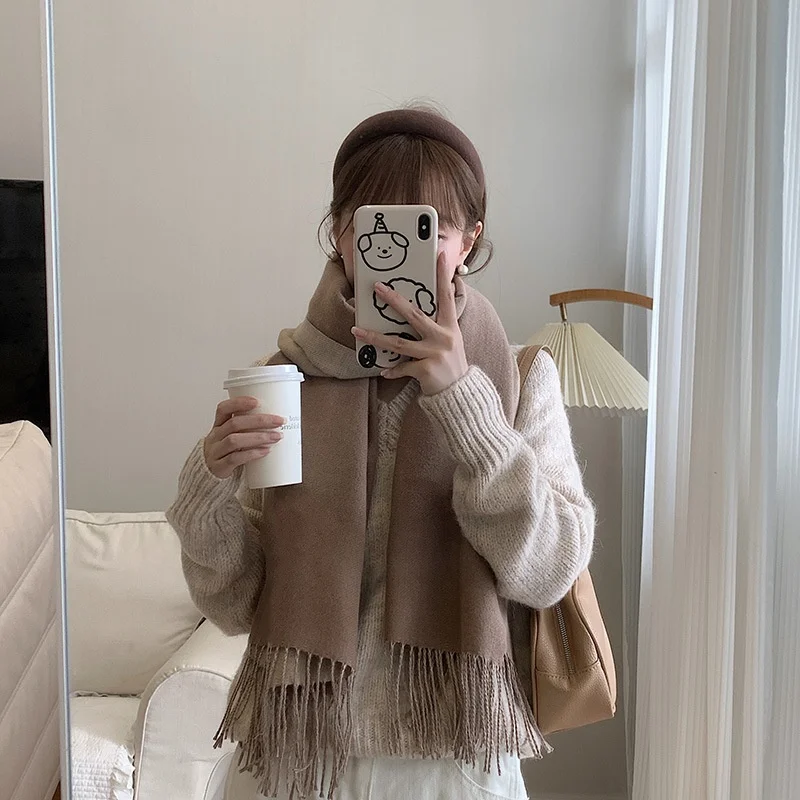 

Корейские модные шарфы, однотонные шарфы, шали и накидки из пашминовой ткани для вечерних платьев, женские осенне-зимние пледы большого размера