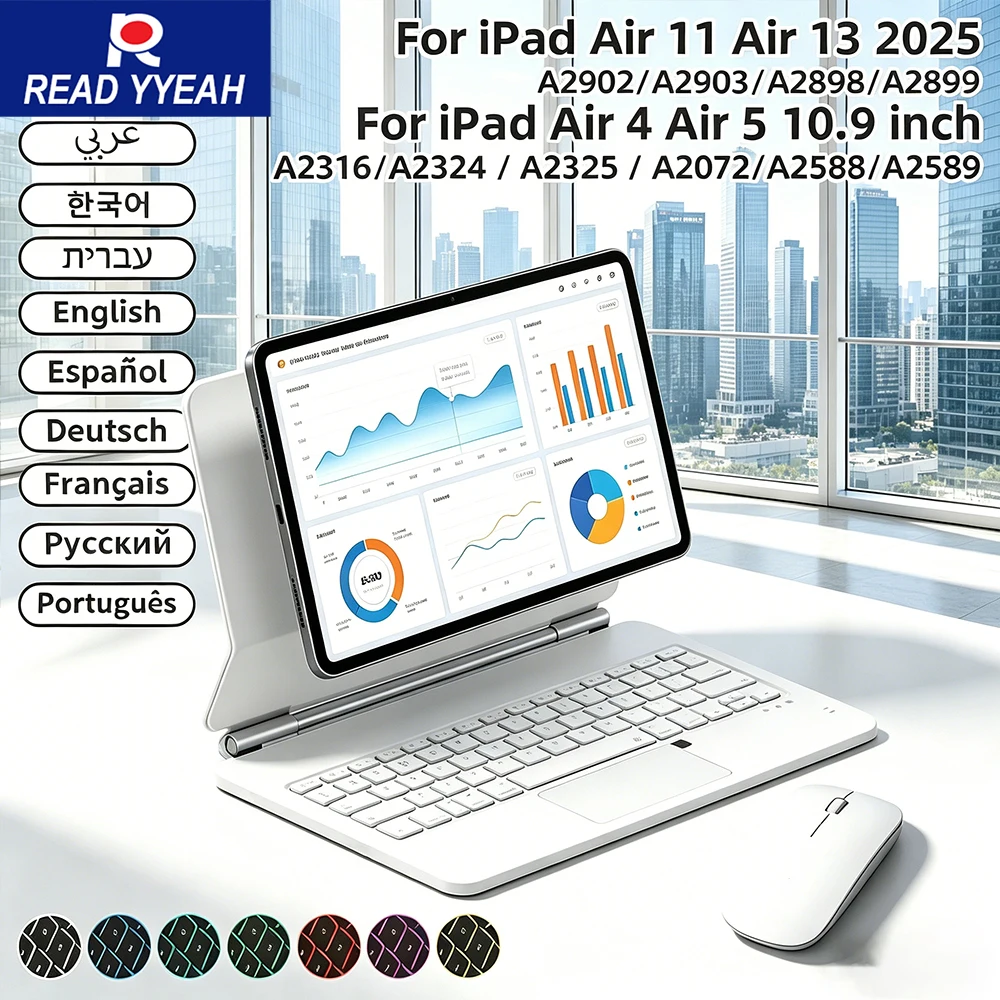 

Новая волшебная клавиатура с сенсорной панелью для iPad Air 4/5 10.9 дюймов, iPad 10-го поколения A16 2025, iPad 11-го поколения Pro 12.9 дюймов, чехол-клавиатура для планшета, умный чехол, испанская раскладка