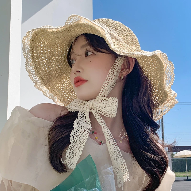 Women Sun Hat Wide Large Brim Beach Hats Womens Summer Straw Hat Foldable Sun Hat Chapeau Femme Beach UV Protection Cap