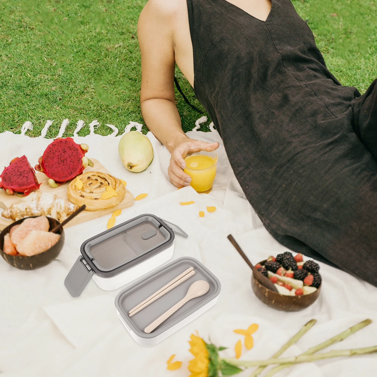 

Double Layer Portable Containers Adults Lunch Box Compartment Leak Proof Food Separation Snack Prep Work Outdoor