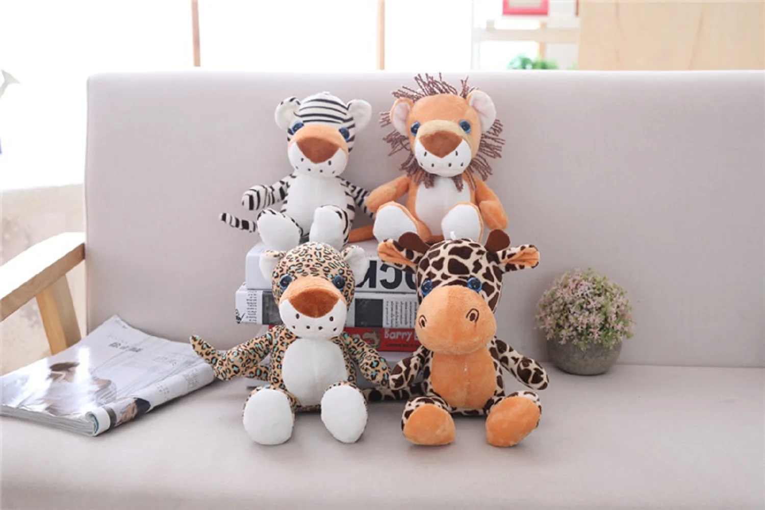 4 pieces a lot small cute plush lion, tiger, leopard, giraffe dolls gift about 20cm