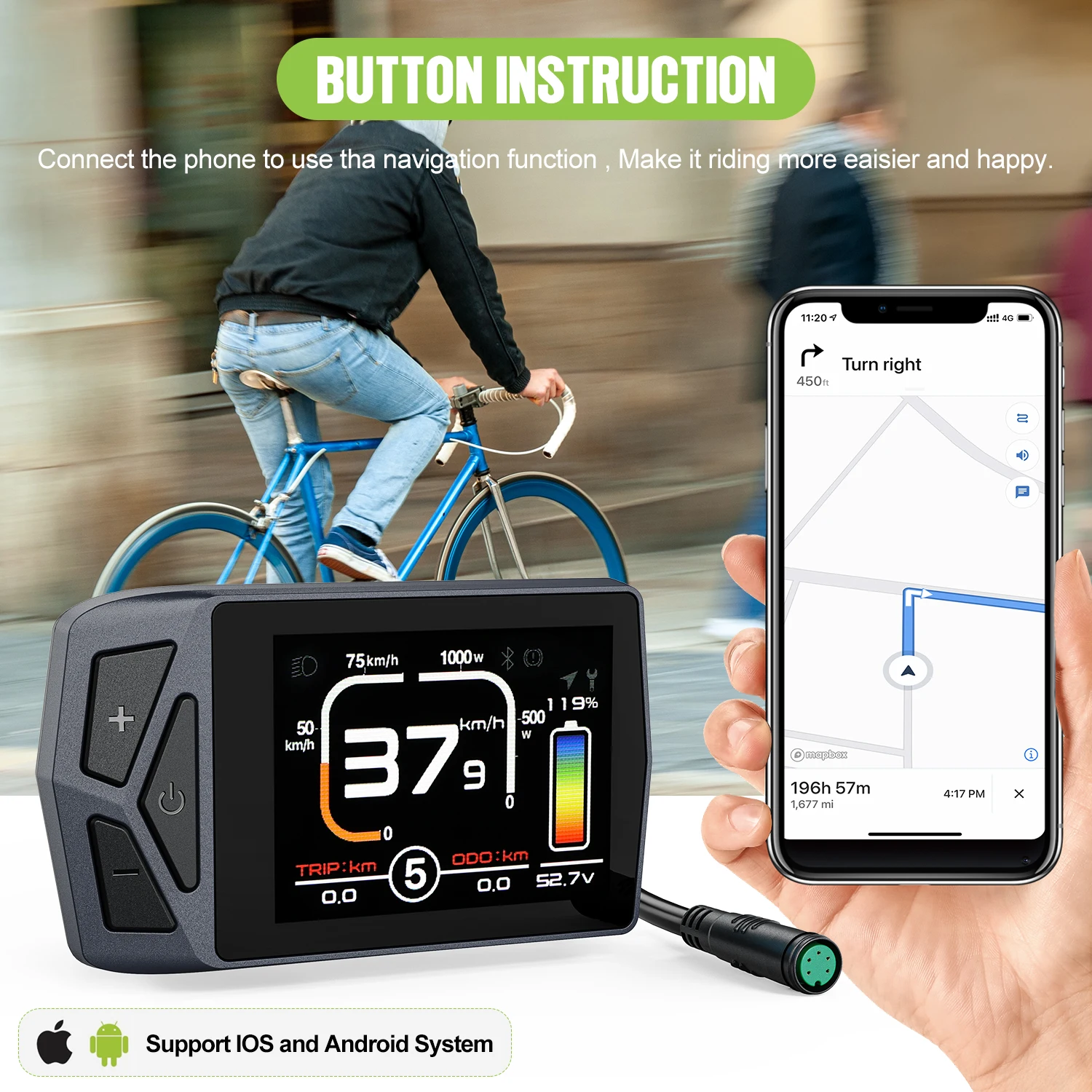 EKD01 Bluetooth Display 8 Languages LCD 12V/32/48/60V For Bafang Electric Bike Motor Kit Intelligent Navigation Controller