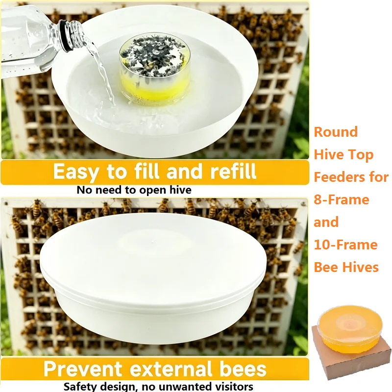 Bee Top Feeder Anti-Drowning Round Hive Top Feeders Beehive Drinking Bowl Bee Feeder for 8 and10-Frame Bee Hives Beekeeping Tool