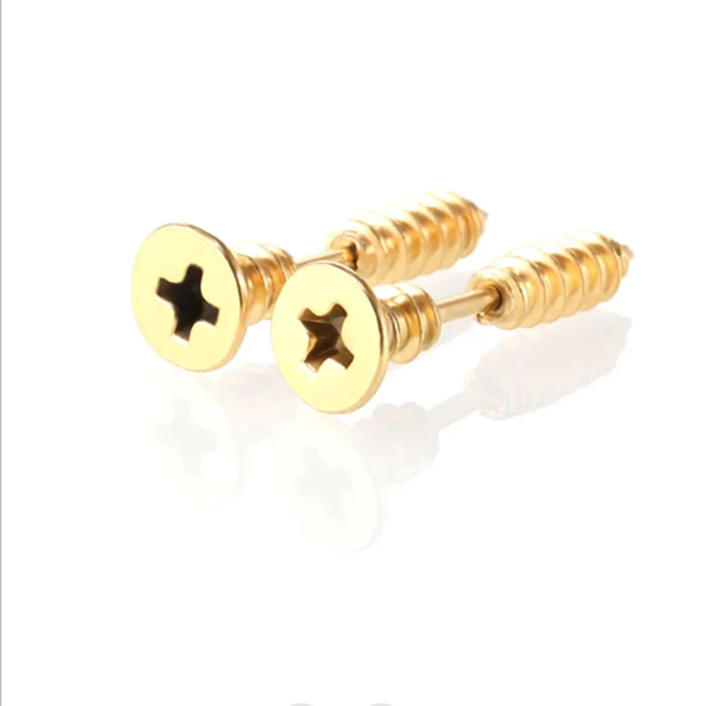 1 Pair of Elegant and Vintage Stainless Steel Punk Screws Stud Earrings-Fashionable for Daily Wear, Suitable for All Seasons