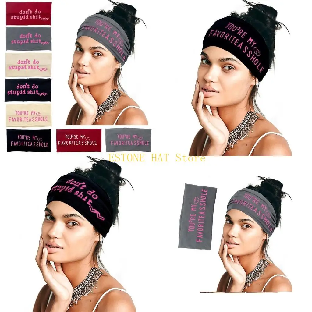 

49MF Sports Headband for Girls Letter Print African Headband Elastic Workout Headwrap