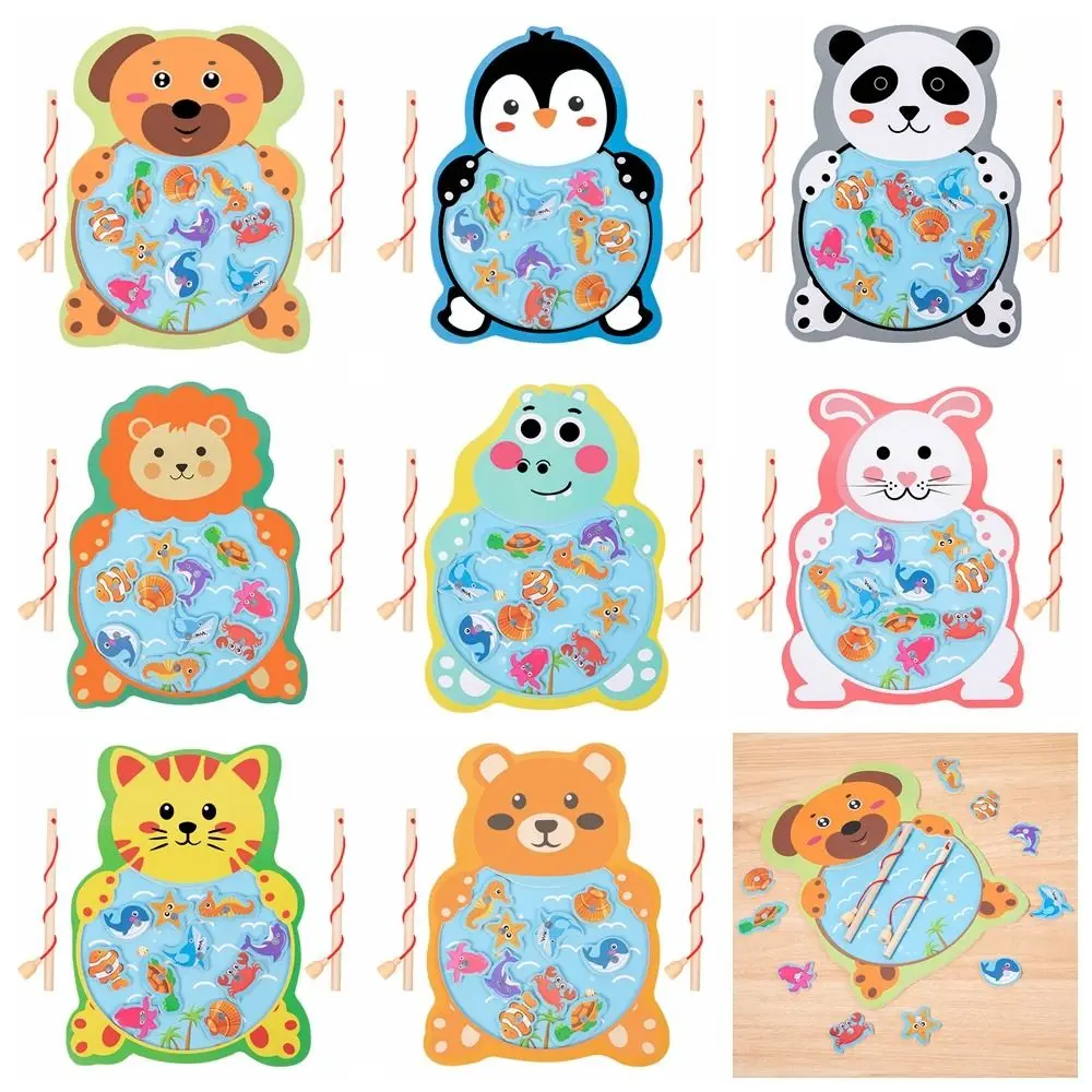 Engraçado animal de madeira jogo de pesca magnética panda gato cognição jogos de peixe educação precoce brinquedo crianças montessori brinquedos presente das crianças