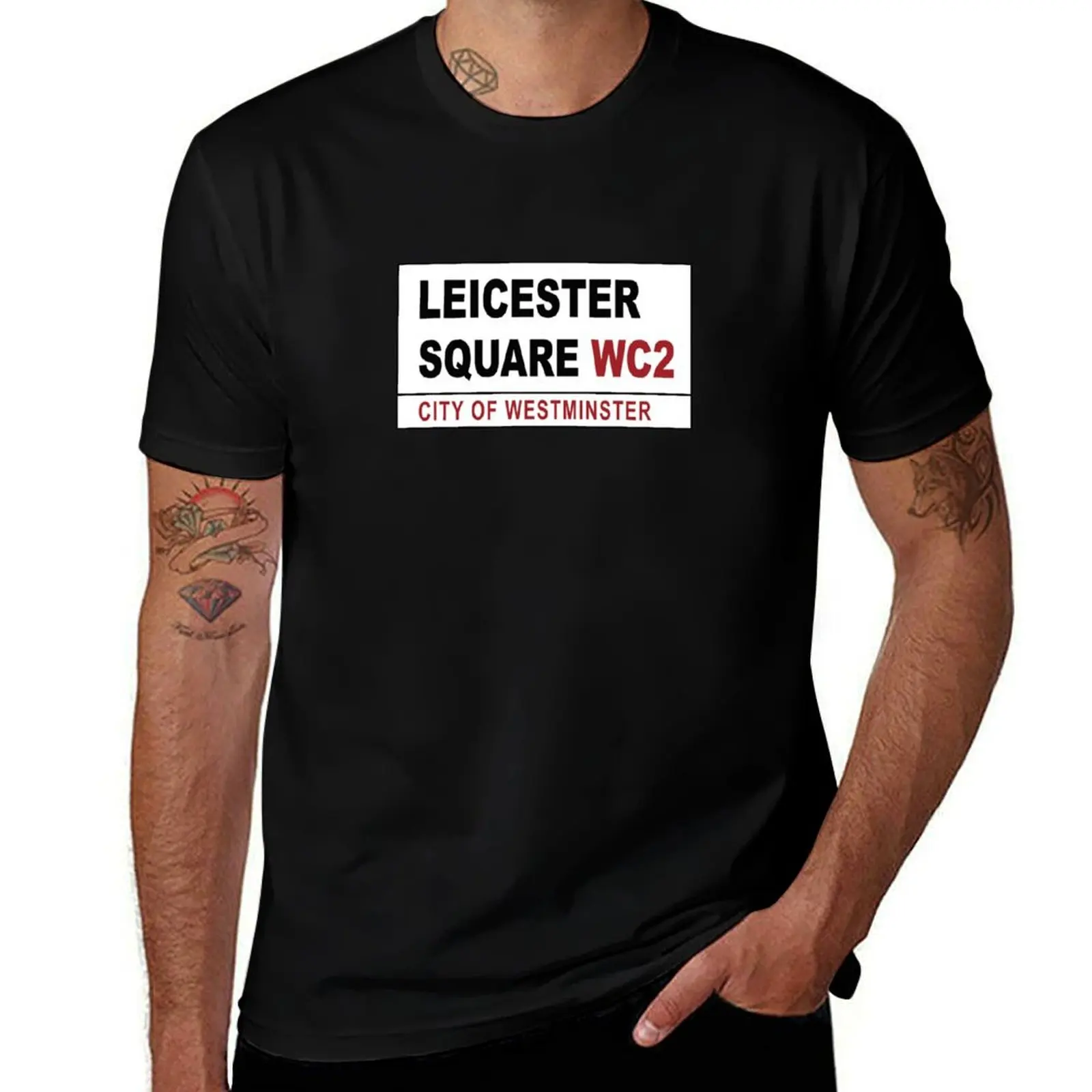 

Leicester Square Street Sign T-Shirt graphic tee shirt designer shirts Men's clothing