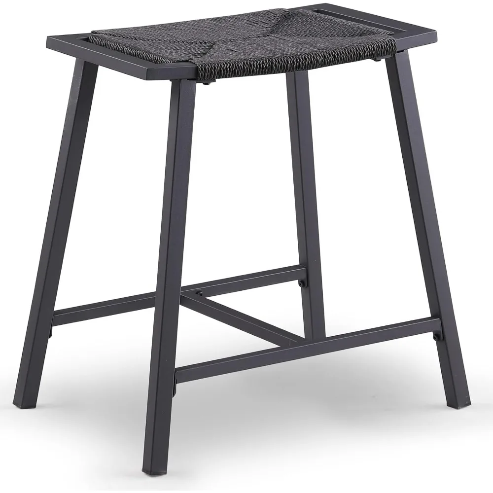 

Counter Height Stools, Backless Bar Stool for Kitchen Island, Black Rope Wicker Pattern Weave Seat,Saddle Stools with Metal Base