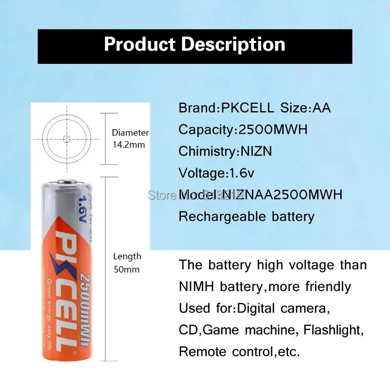 8PCS PKCELL AA 2500mWh 1.6V Ni-Zn Rechargeable Battery aa NIZN batteries 2A and 2PCS nizn Battery holder box cases for camera