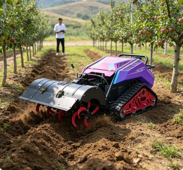 Agricultural Greenhouse Remote Control Crawler Rotary Tiller Cultivator Trencher Flail Mower 13kW 1100F
