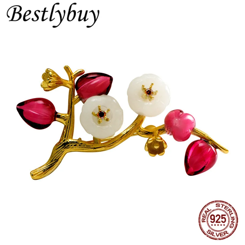 

Новая серебряная креативная новая китайская брошь из нефрита Хотан S925, женская модная роскошная булавка с цветком, высококачественная булавка для воротника