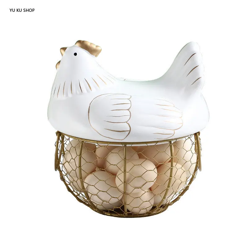 Iron Ceramic Simple Storage Basket Chicken Shape Porcelain Fruit Egg Holde Container Kitchen Supplies Home Organiser Tableware