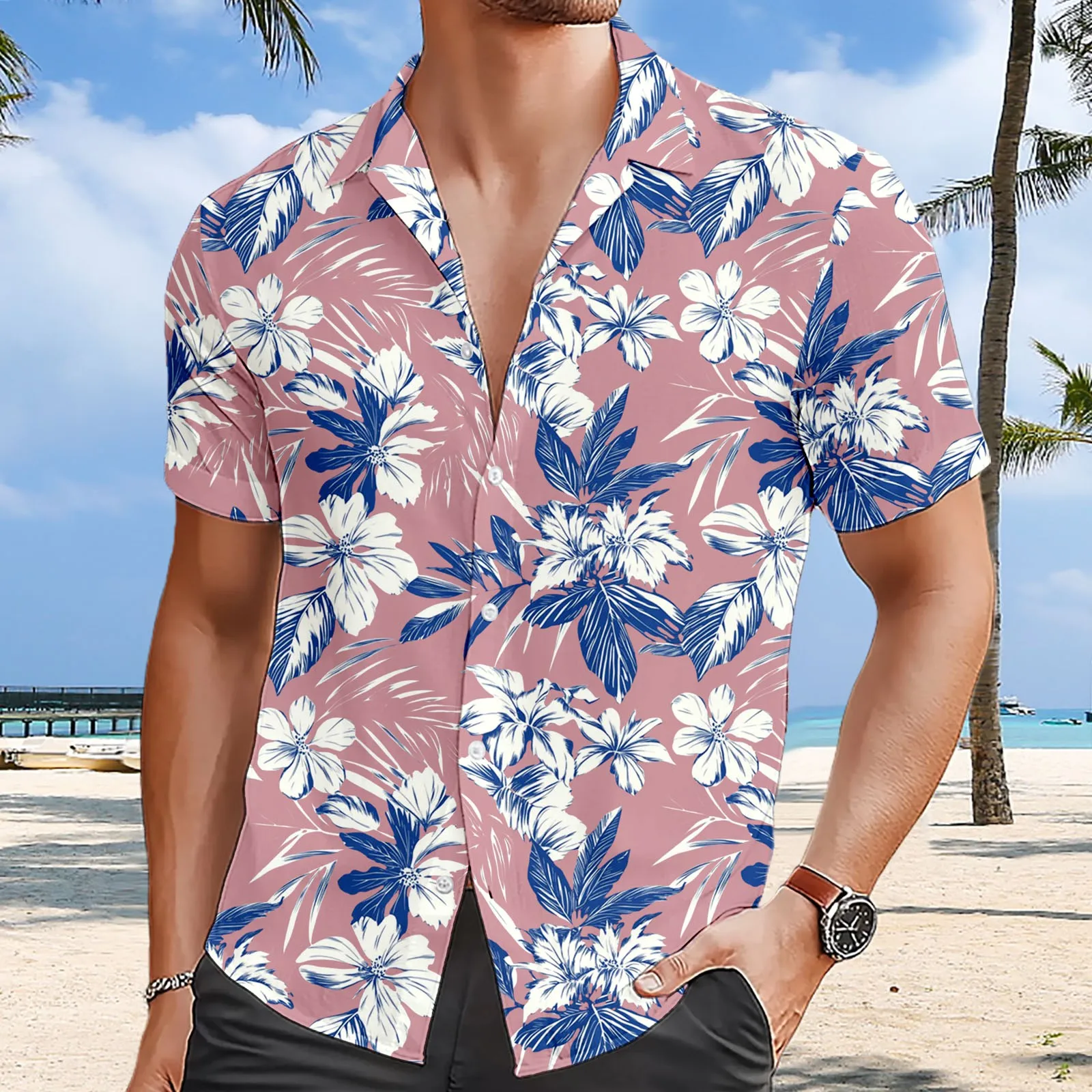 

3D Floral Pattern Print Men's Short Sleeve Button Up Lapel Shirt For Summer Holiday Resort Hawaiian Style Shirt Men 2025