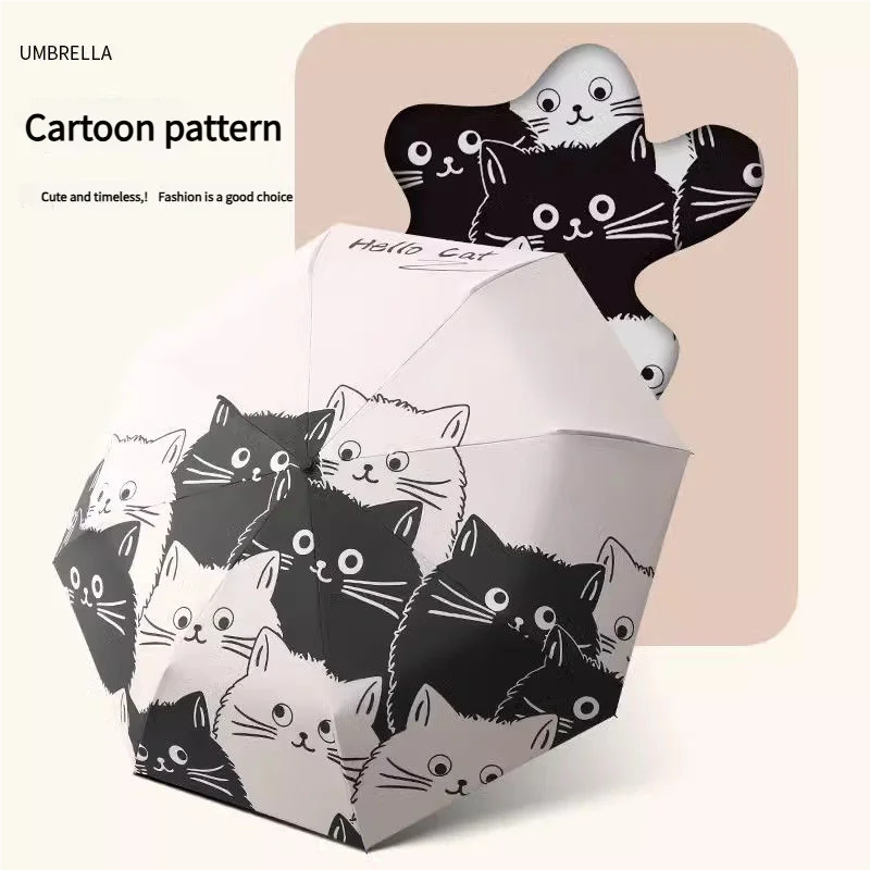 Stylish Cat-Themed Umbrella with UV-Blocking Black Coating, Perfect for All-Weather Daily Use—Shield from Sun and Rain Effortles view 2