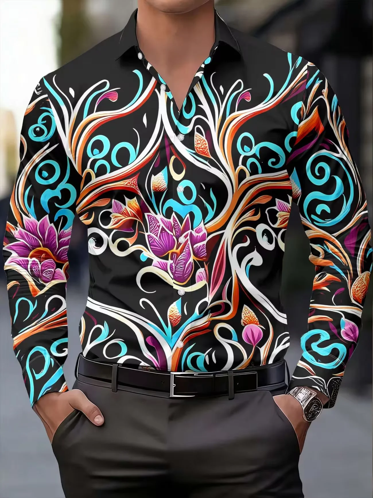 New Mint Green Graffiti Love 3D Printed Men's Long Sleeve Shirt Trendy Casual Pattern Shirt Clothing