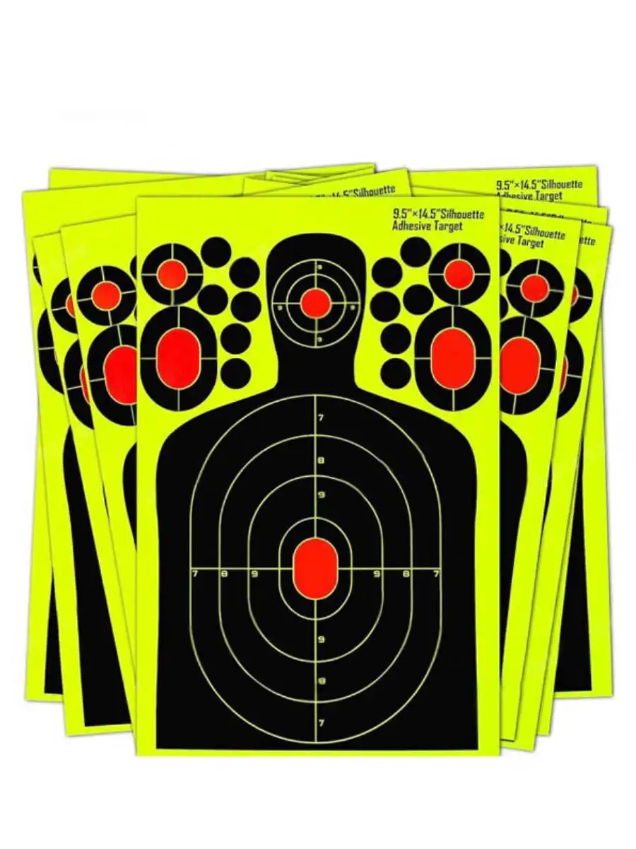 Pegatinas de objetivo de tiro de 10 piezas, objetivos de silueta humana de medio cuerpo con adhesivo fluorescente para práctica de tiro