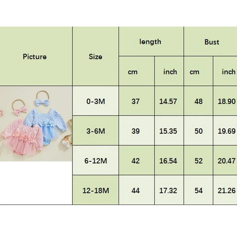 RUEWEY 0 to 18 Months Baby Girl 3D Flower Bodysuit Autumn Clothes Ruffle Sleeve Square Neck Patchwork Mesh Jumpsuit Bow Headband