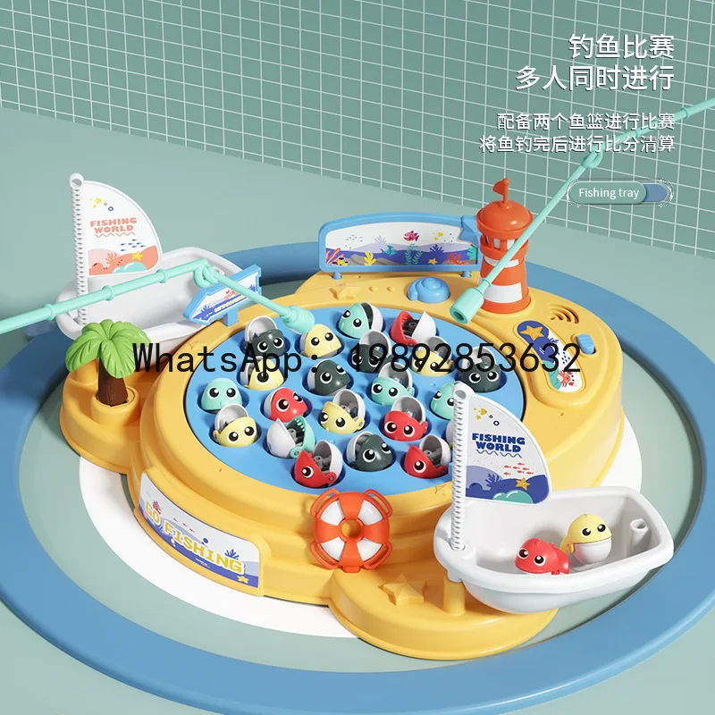 Jouet de pêche magnétique rotatif électrique, grande plaque de pêche rotative interactive Parent-enfant, éducation précoce pour enfants