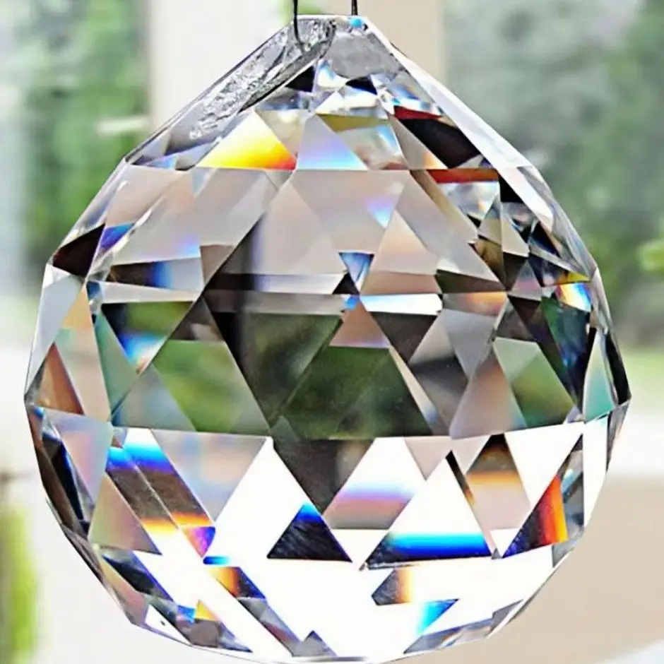 FENG SHUI K9  Hanging Clear Faceted Crystal Lighting Ball Prisms DIY Pendant Curtain Chandelier Lamp Decoration