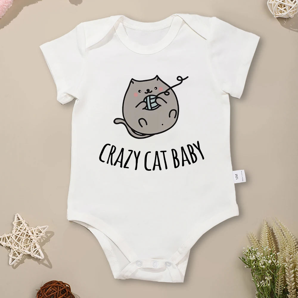 Crazy Cat Baby Grey Infant Onesies Pure Cotton High Quality Breathable Newborn Boys and Girls Clothes Comfy Casual Bodysuits