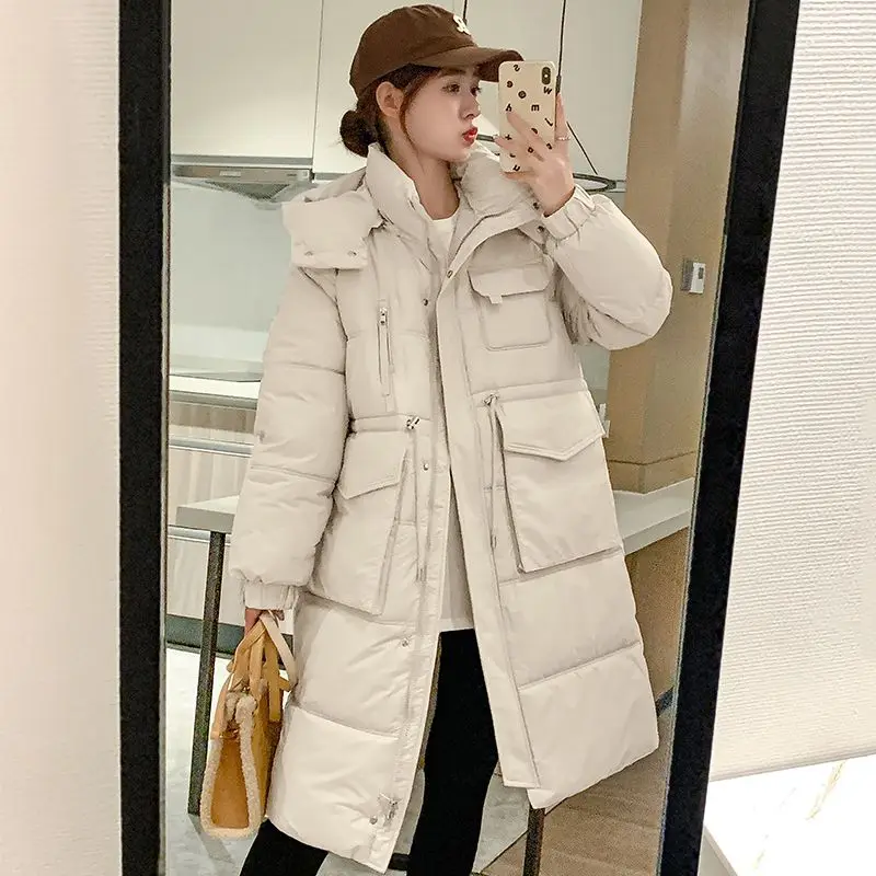 2025 New Women's Winter Puffer Cotton Padded Jacket Detachable Hooded Fleece Thick Parkas Loose Long Overcoat Snow Coat Female