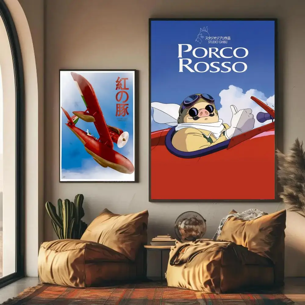 R-Porco Rosso Poster Home Living Bed Room Bar Hallway Sticky Wall Art Printing Waterproof Aesthetic Decor