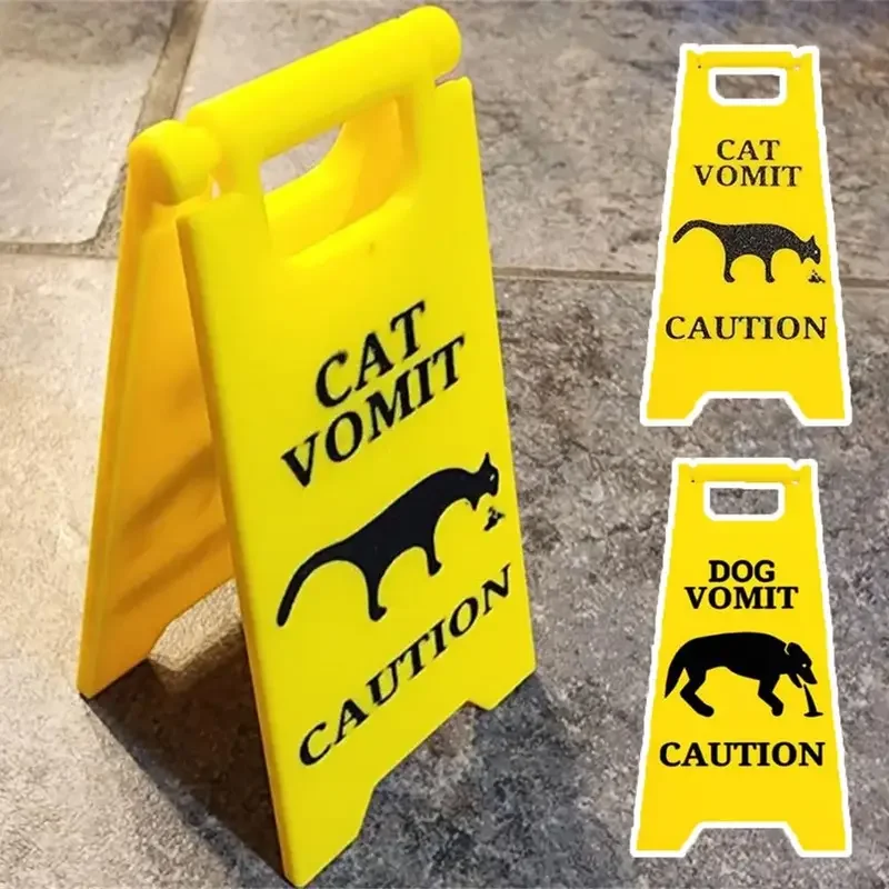 Fashion Funny Cat Vomit Sign Bright Yellow Gift Warning Sign Yard Signs