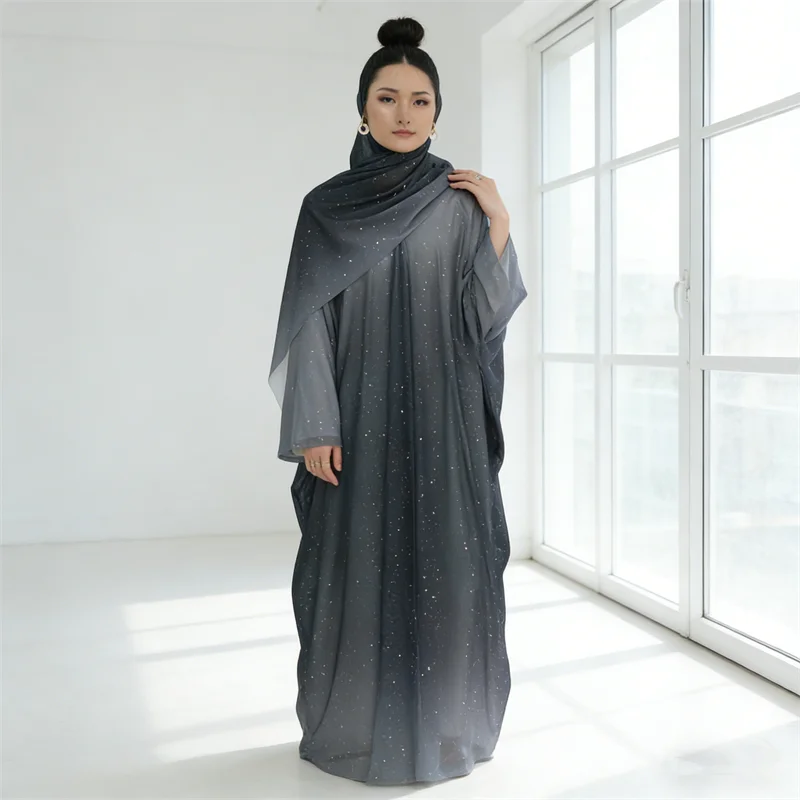 

Eid Gradient Color Abaya Muslim Women Hijab Dress Dubai Kimono Cardigan Ramadan Morocco Kaftan Vestidos Kebaya Islam Jalabiya