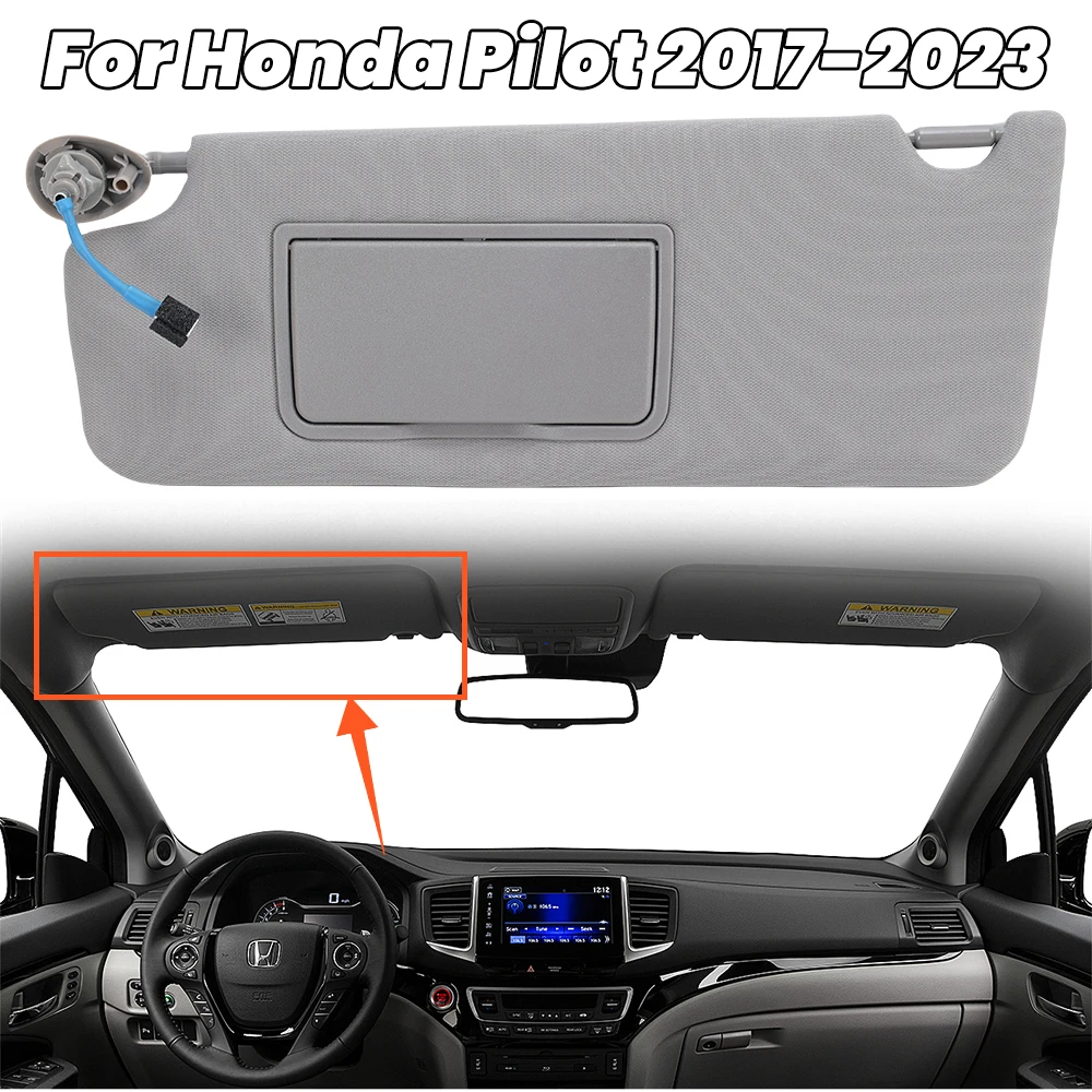 Sun Visor for Honda Pilot 2017 2018 2019 2020 2021 2022 2023 ABS Replacement Left Side Gray w/ light Sunshade Shade Board