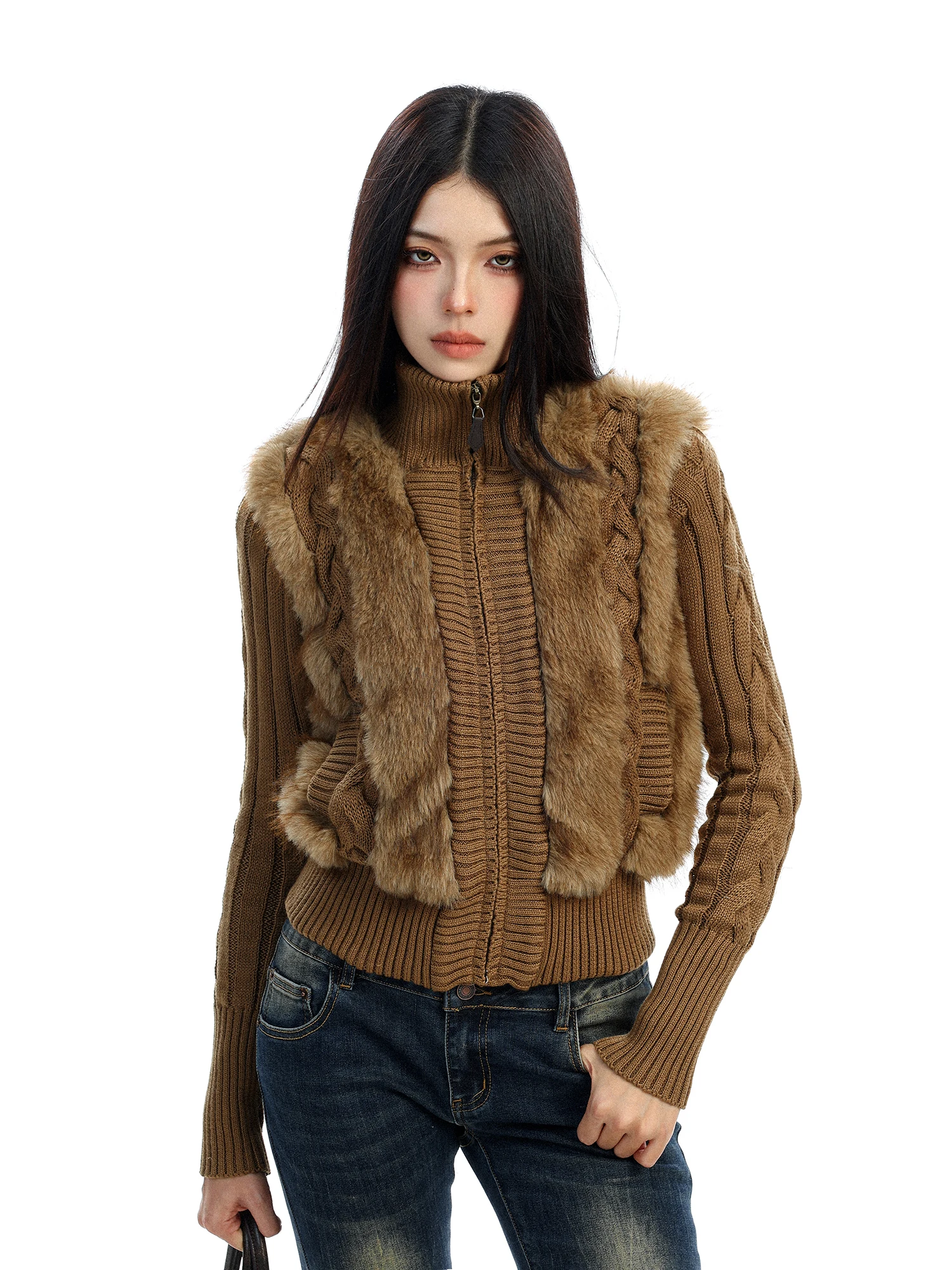 

Warmth Sli женский вязаный свитер осень-зима Thiened Slim Fit Turtlene Fur Splicing Long Sve мягкий трикотаж