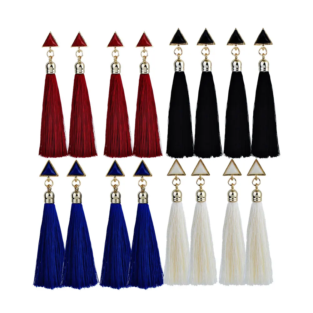

Geometric Triangle Earrings For Women Bohemia Style Tassel Ear Jewelry Set Black Red White Blue Stylish Fashion Accessory