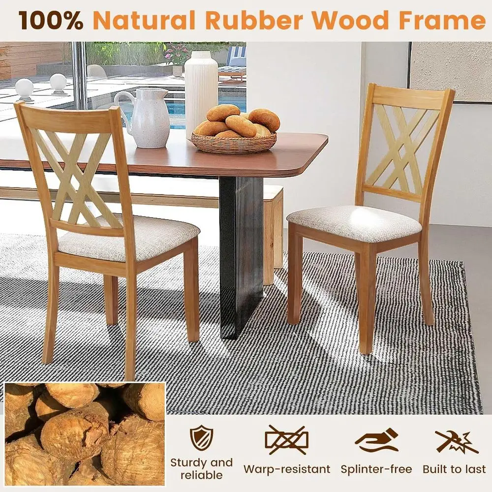 Para lnianych krzeseł do jadalni z drewnianym siedziskiem, ramą z drewna kauczukowego i zakrzywionym oparciem, w stylu rustykalnym, do jadalni i R