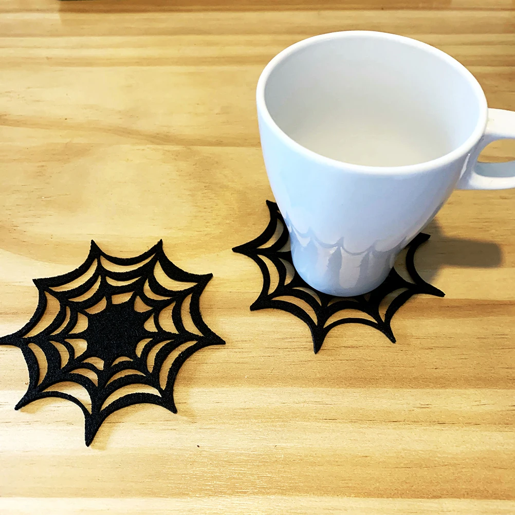 

2Pcs Web Pattern Placemats Halloween Coasters Set Premium Material Scratch Stain Protection Table Decor for Dining Kitchen