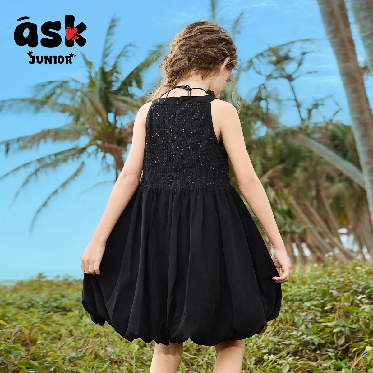 الاطفال الصيف الفتيات الترتر الأسود الزخرفية حمالة برعم اللباس #4