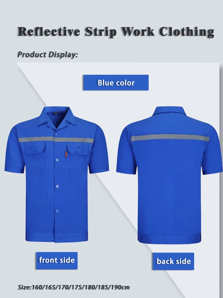 Zomerwerkjumpsuit met korte mouwen, reflecterend veiligheidsuniform met hoge zichtbaarheid voor bouw en logistiek, vlekbestendig shirt