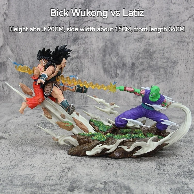 

Dragon Ball Super Saiyan Bik Wukong Vs Ratiz Wukong Brother Statue Scene Model Handmade Ornament Anime Peripheral Box Doll Gift