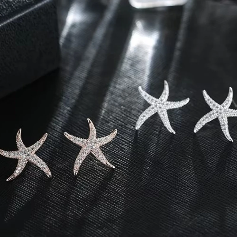 New Hot Fashion 925 Sterling Silver Crystal starfish Earrings for Women Girls Gift Fashion Statement Jewelry 2018