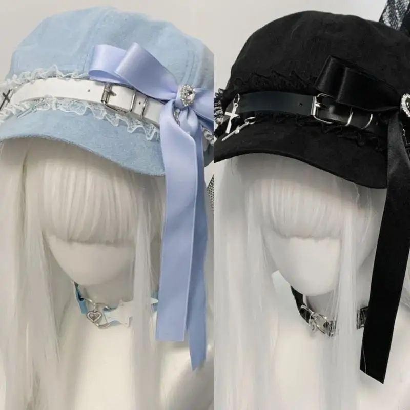 P88A امرأة قبعة بيريه مع Bowknot الشارات امرأة الربيع قبعات البيسبول للسفر #3